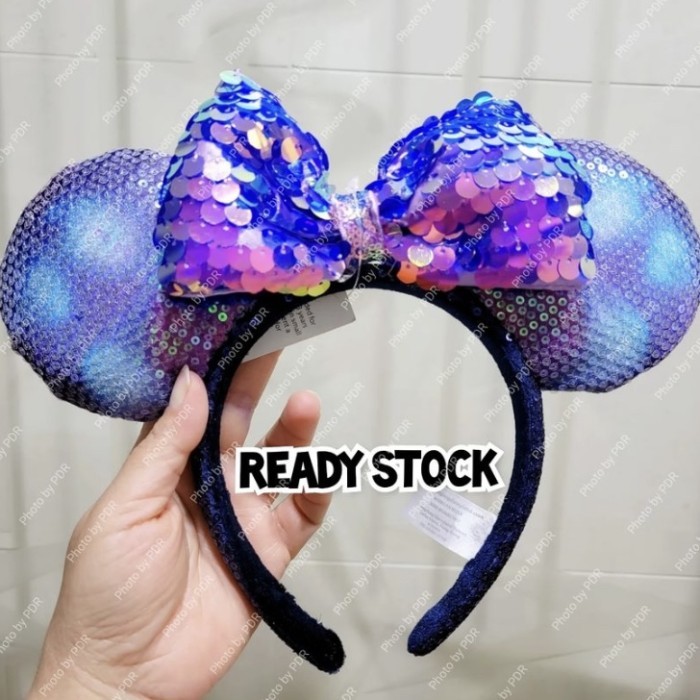 BANDO DISNEY ORIGINAL SEQUINE PURPLE MINNIE EAR HEADBAND 15TH HONG KONG DISNEYLAND ANNIVERSARY READY