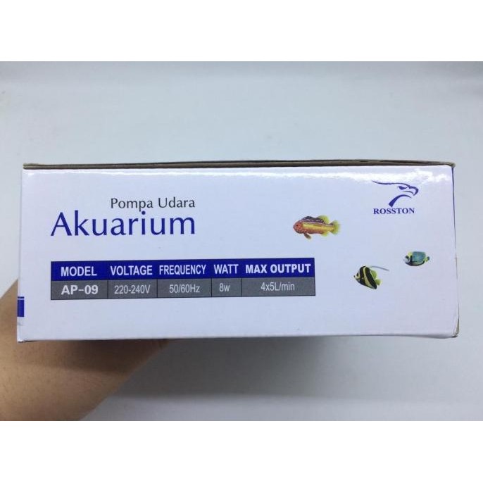 ROSSTON AP 09 MESIN POMPA UDARA AQUARIUM AERATOR 4 LUBANG 8 WATT