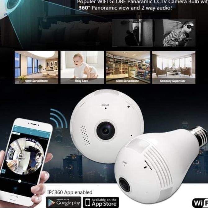 IP CAMERA CCTV BULB WIFI PANORAMIC V380 LAMPU BOHLAM VR SPY CAM OWLCAM