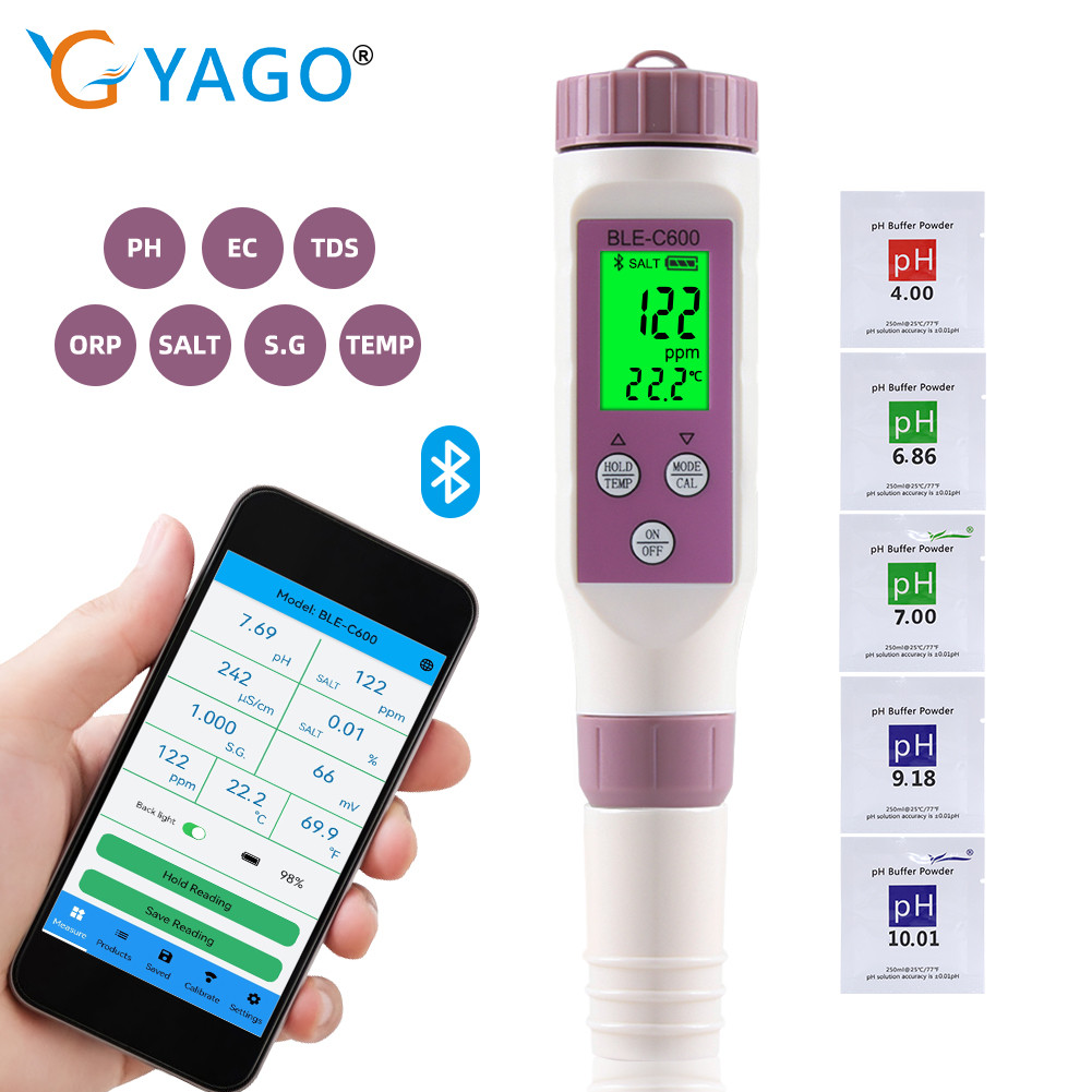 REYES ORP/EC/Salinity/S.G/Temp/PH/TDS Meter Digital PH Meter Water Analyzer Thermometer  APP Control