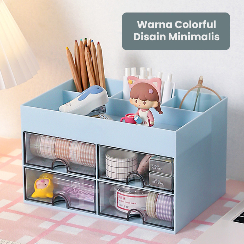 Hotss Halu Rak Kosmetik Rak Multifungsi 4 Laci Rak Penyimpanan Aksesoris Laci Plastik Susun Acrylic