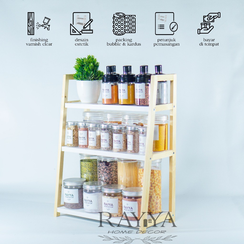 Rekomendasi Terbaik  Jumbo Rak 3 Tingkat Estetik/ Rak Kayu Besar/ Rak Dapur 3 Susun