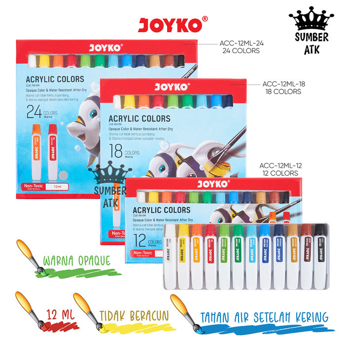 

TERBARU Cat Akrilik Acrylic Color Joyko ACC-12ML 12 , 18 , 24 WARNA BISA GRAB!