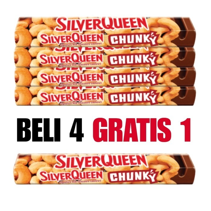 

Ready SilverQueen Beli 4 Gratis 1 Chunky Bar Chocolate Cashews 30 g