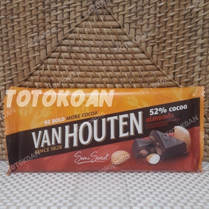 

Ready VAN HOUTEN DARK CHOCOLATE 52% COCOA WITH ALMOND COKELATE 140 GR