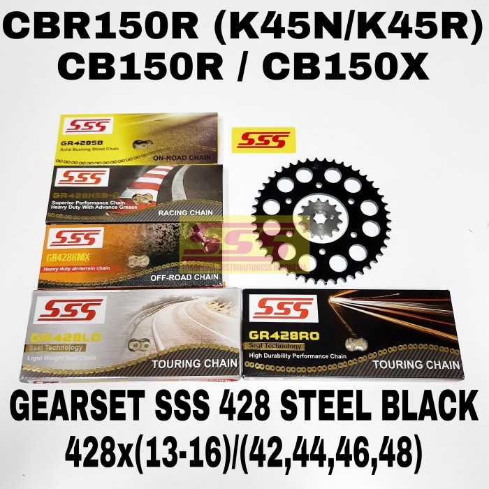Girset Sss 428 Steel Black Cbr150R Cb150R Cb150X Rantai Sss Gold