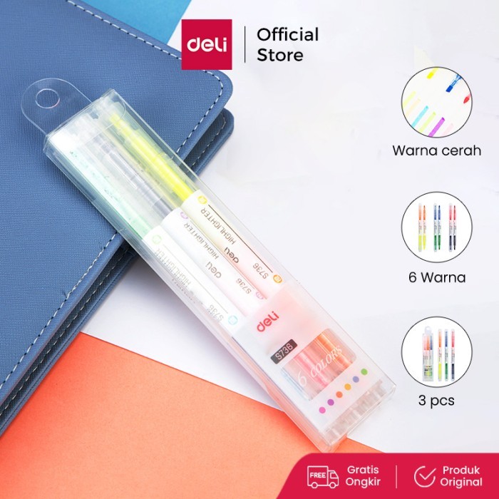 

TERLENGKAP DELI HIGHLIGHTER UJUNG 2 WARNA 3PCS/PAK 6 WARNA S736 KODE 1172
