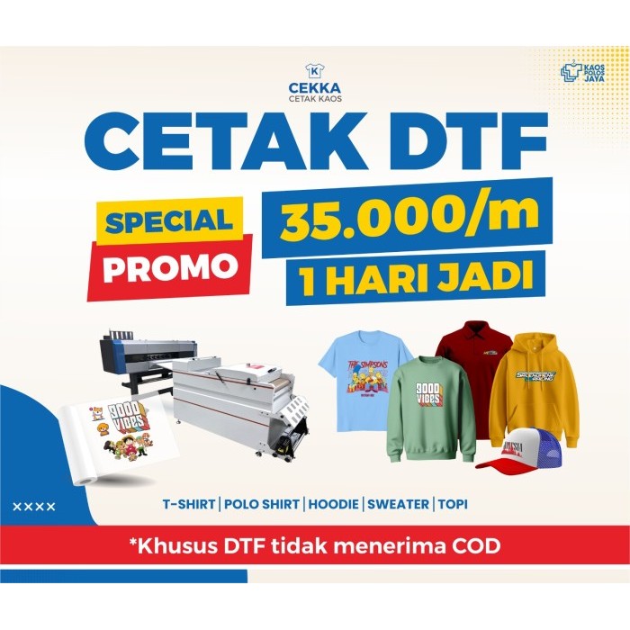 

NEW JASA CETAK DTF (METERAN) PRINT SABLON DTF FORMAT 58 X 100 PER CM KODE 472
