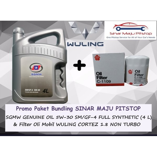 Paket Bundling Oli SGMW 5W-30 SM/GF-4 FULLY SYNTHETIC 4 Liter & Filter Mobil WULING CORTEZ 1.8 (NON