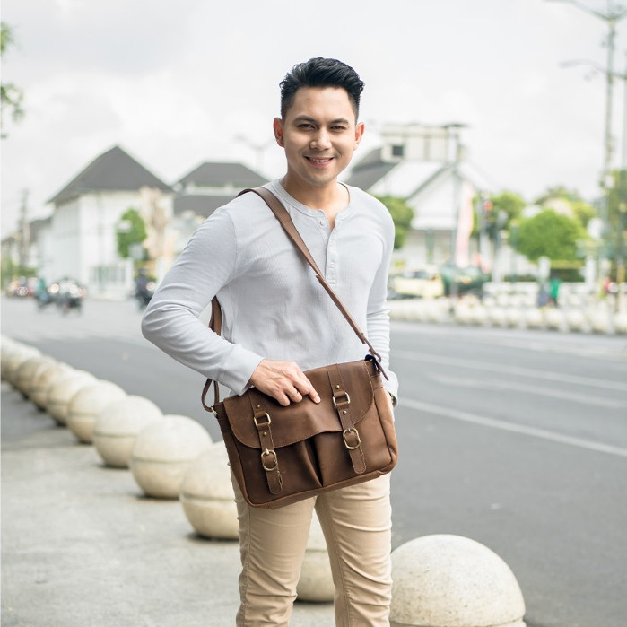New Kenes Leather Tas Selempang Jumbo Messenger Bag Pria Kulit Asli Premium JORDAN - Free Grafir