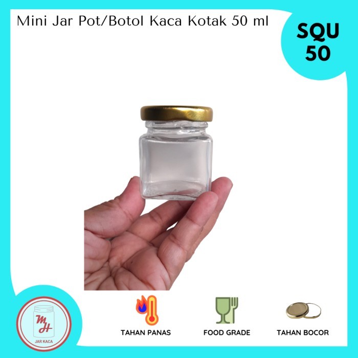 HEMAT SQU50 Mini Jar Pot / Botol Kaca Kotak 50 ml Tutup Gold