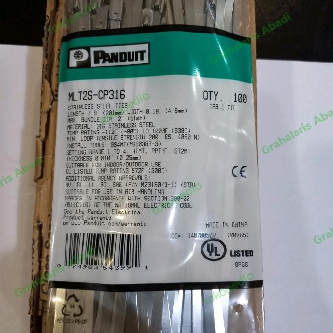 

Promo Cable Ties Kabel Stainless Steel Mlt2S-Cp316 Panduit