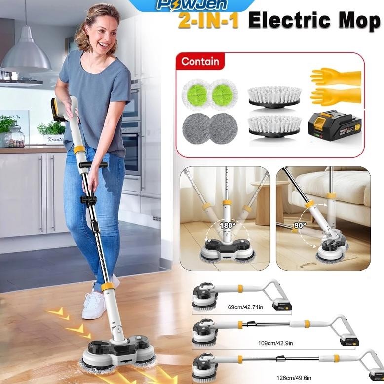QIMEDO 2-IN-1 Mop Electric Alat Pel Listrik Lantai Kain Pel Praktis Alat Pembersih Super Mop Otomati