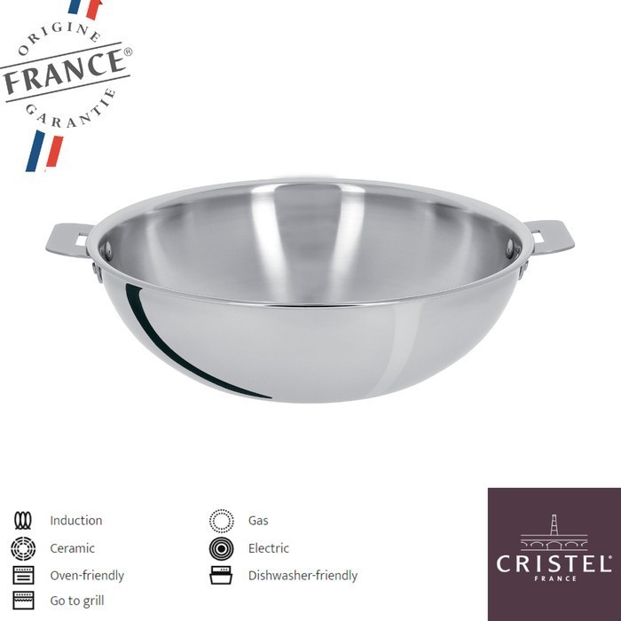 TERLARIS Cristel Stainless Wok Removable Casteline / Wajan Stainless 3Ply 30 Cm