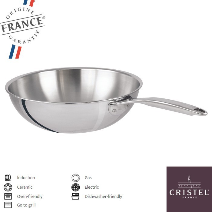Cristel Stainless Steel Wok Castel Pro / Wajan Penggorengan 24 Cm 3Ply
