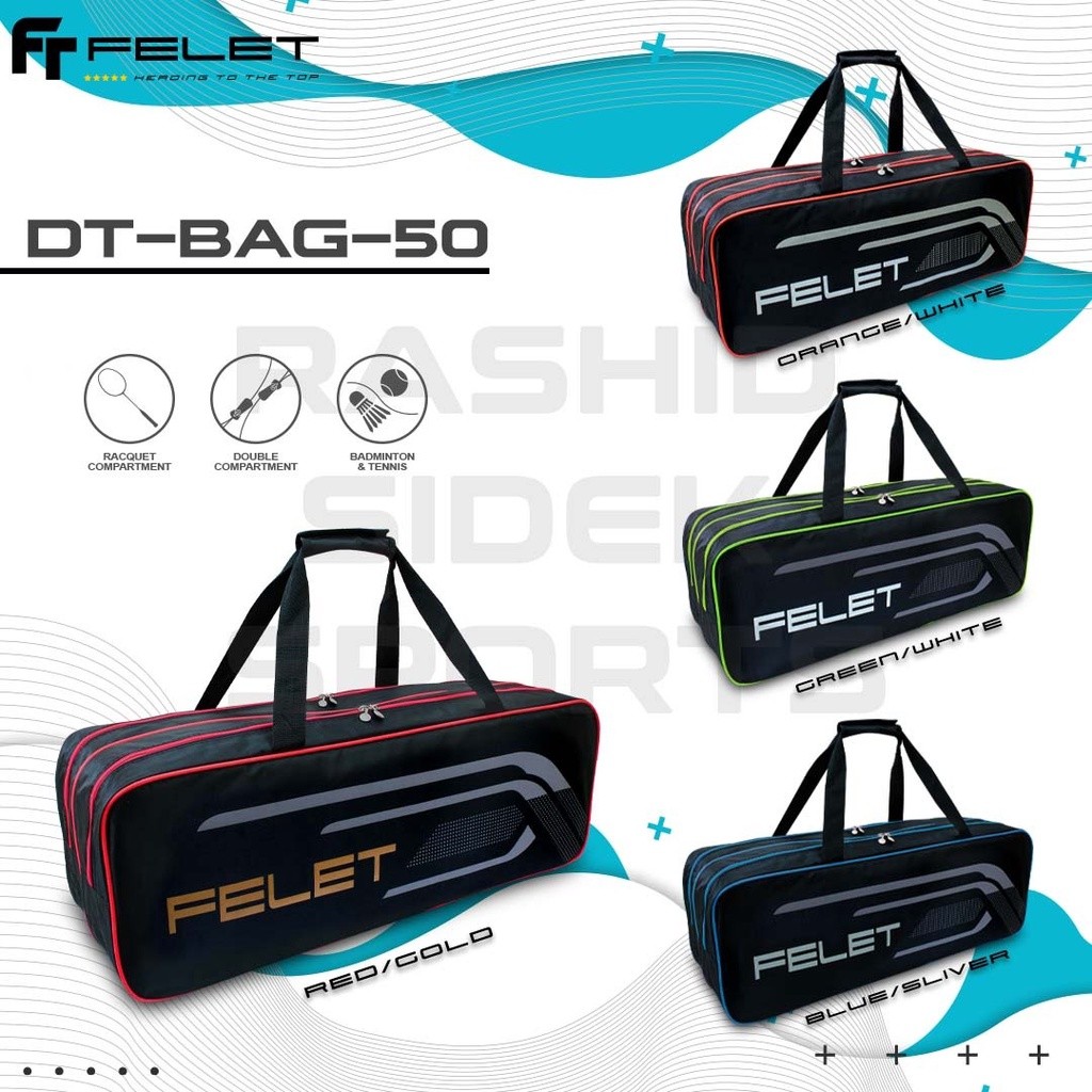 Tas Raket Ganda FELET 50 DT-BAG-50 2 Ritsleting Tas Raket Bulutangkis Tas Raket Bulutangkis Tas Bulu
