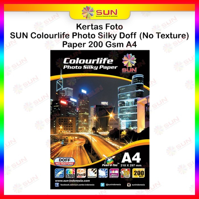 Kertas Foto Silky Doff No Texture - Sun Colourlife Silky Paper 200 A4