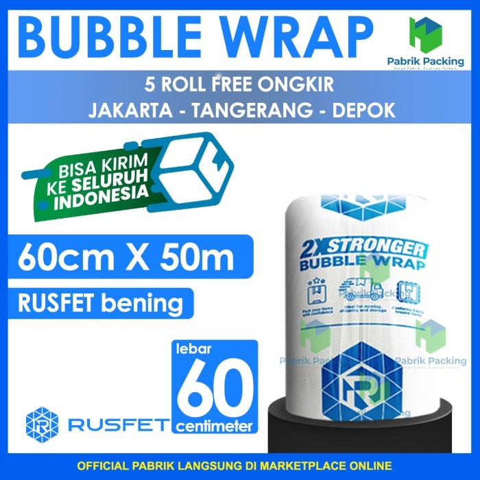 

Plastik Bubble Wrap 60Cm X 50M Rusfet Bubblewrap Packing Babel / Roll