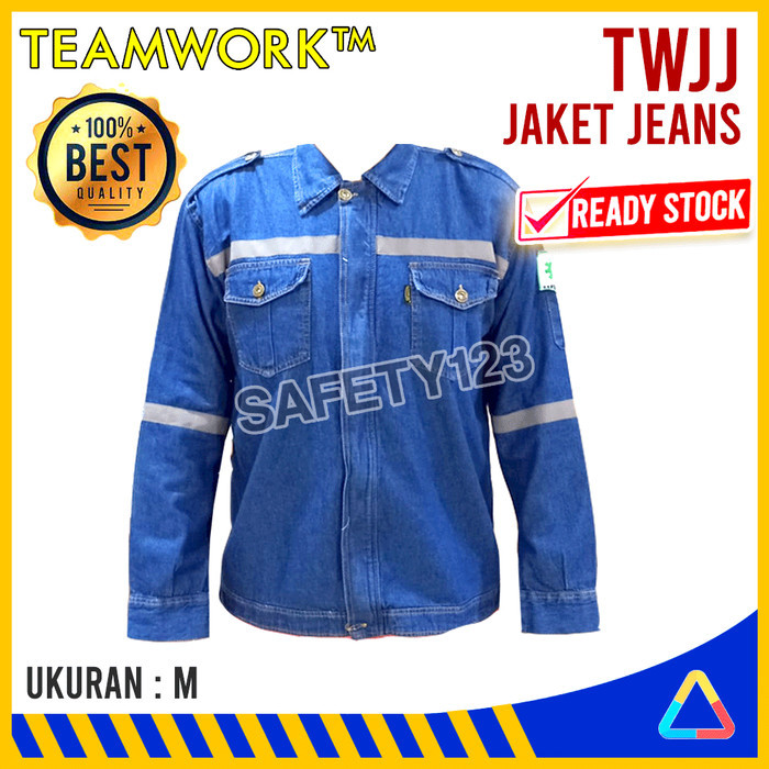 Twjj Teamwork Jaket Jeans Safety Jacket Denim Baju Atasan Seleting