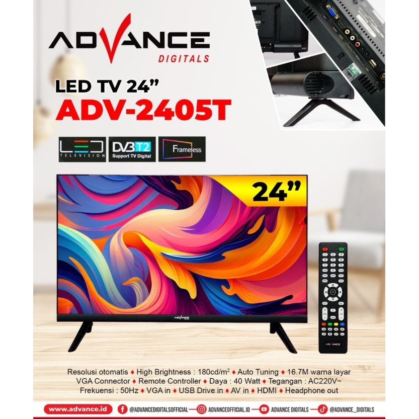 Televisi Advance ADV-2405T TV Digital Advance 24 Inch HD Support Antena Digital DV3/T2 Garansi 3