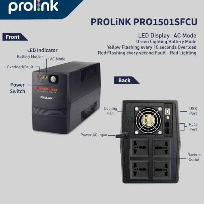 Produk Baru Ups Prolink Pro1501Sfcu (1500Va/900W) Pro 1501Sfcu