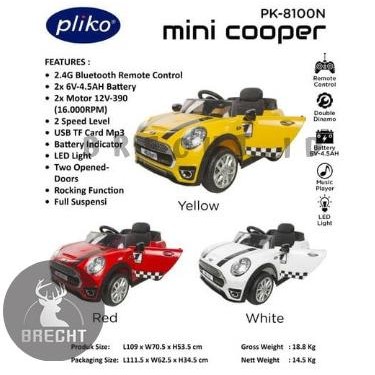 mainan mobil aki anak mini cooper pliko pk8100n asli