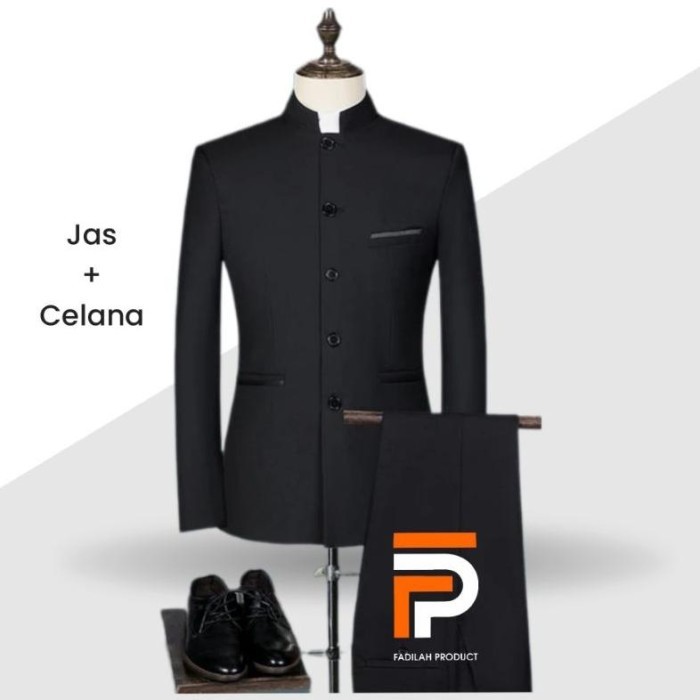 ORIGINAL Setelan Jas Pria Gaya Mandarin / Bahan Wool Premium