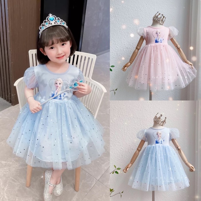 1-8Tahun Dress elsa frozen mutiara gaun pesta baju anak perempuan