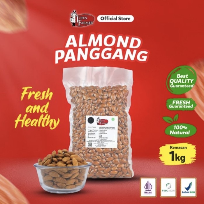 

BARANG TERLARIS John Farmer Natural Roasted Almond 1 KG - Almond Panggang 1 KG