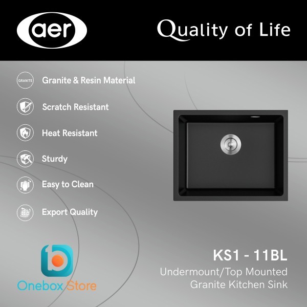 AER Undermount Sink Granite Cuci Piring Granit KS1 11 BL KURIR TOKO