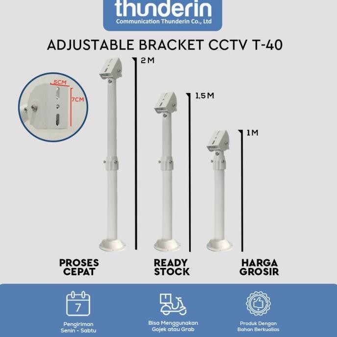 Adjustable Bracket T Tiang CCTV Outdoor, Panjang 1,5 M - 3 M