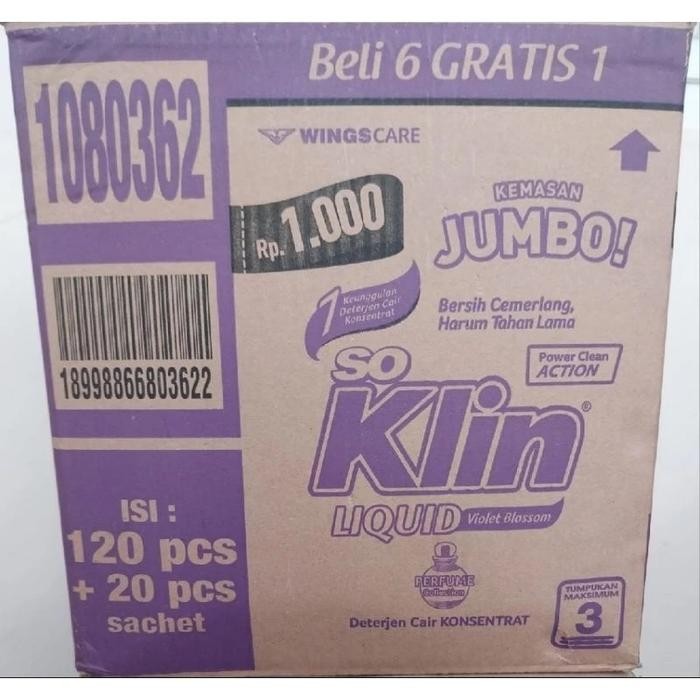 1 Dus SoKlin Liquid Jumbo 40ml Detergen Cair Rencengan - Isi (120+20 Sachet) So Klin Renceng