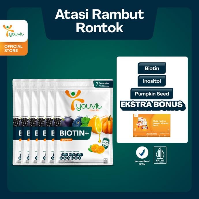 Biotin Gummy untuk Vitamin Rambut Rontok Pria | Youvit Biotin+ for Men 42 Hari GTM