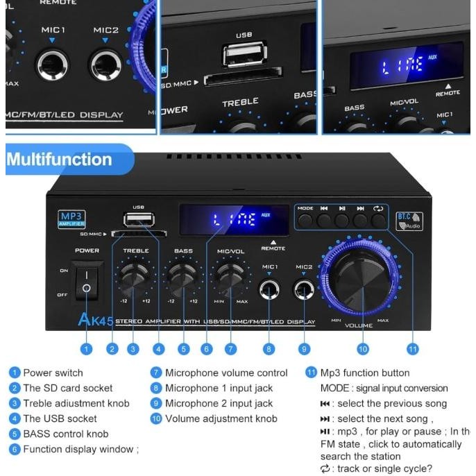 KERNDY AK-45 12VOLT COMPACT SIZE AUDIO POWER AMPLIFIER PORTABLE