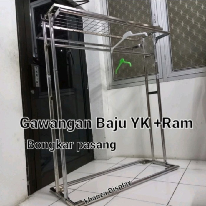 BEBAS ONGKIR - Gawangan Baju Gamis Yk + tatakan Ram panjang 120cm Stainless crom