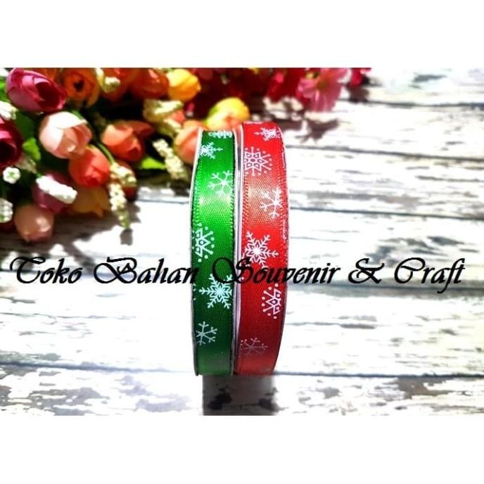 

Ready oke] Pita satin motif snow flake Christmas 3/8 inci - 5 yard