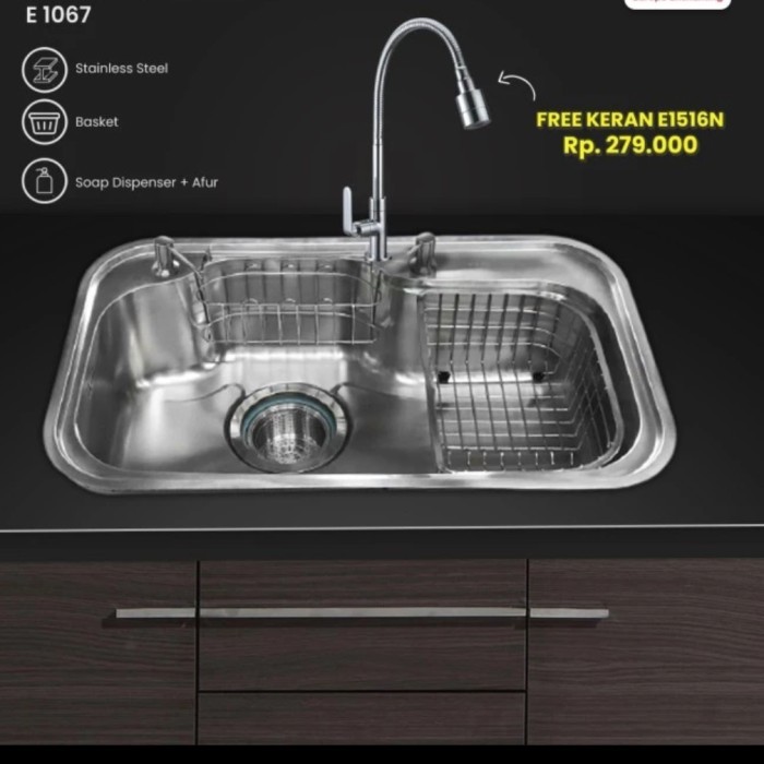 PAKET BAK CUCI PIRING 1 LUBANG JUMBO / KITCHEN SINK STAINLES