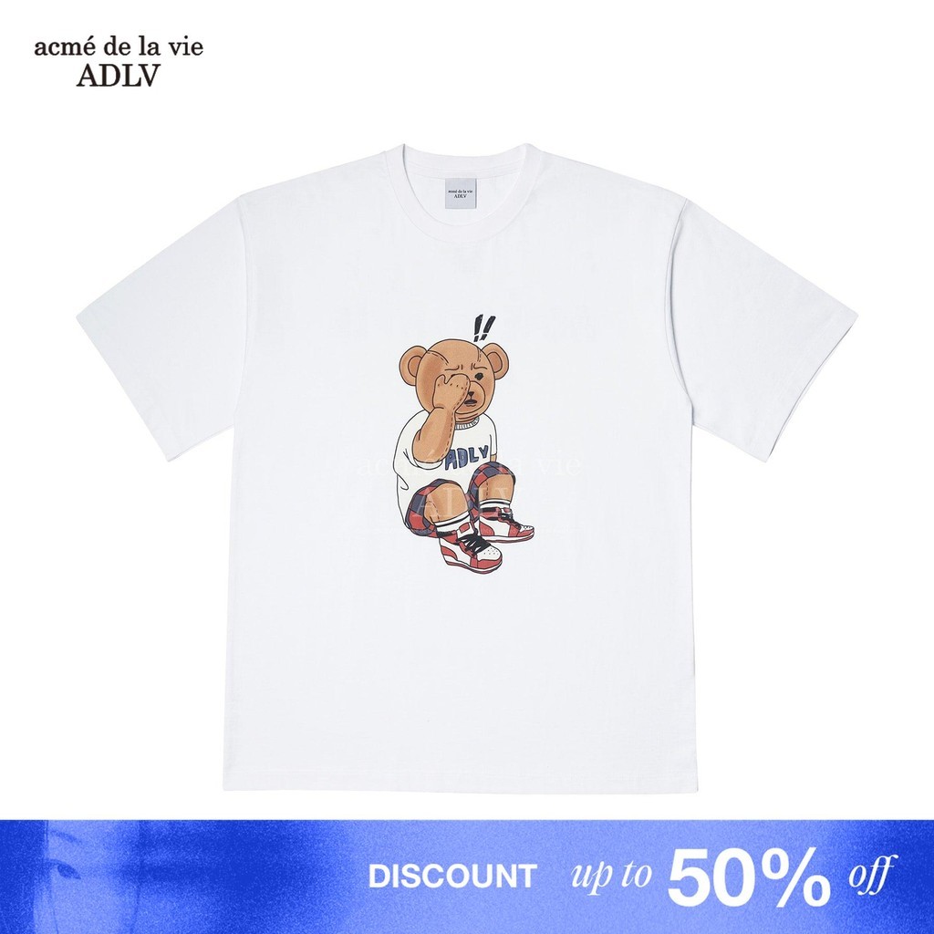 [ADLV] Check Pants Bear Short Sleeve T-Shirt White - Kaos Oversized Fit Unisex acme de la vie