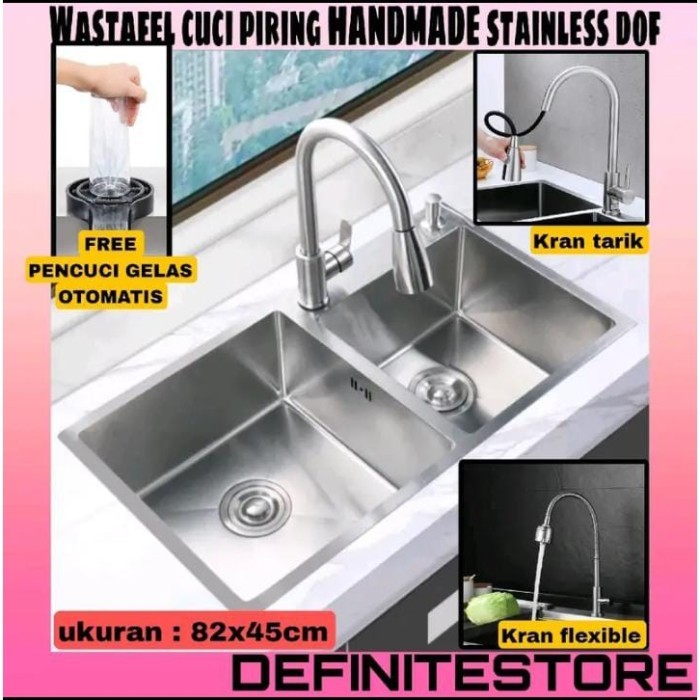 Kitchen Sink 2 Lubang Wastafel Cuci Piring 2 Lubang Bak Cuci Piring 2 Lubang Stainless Steel 8245
