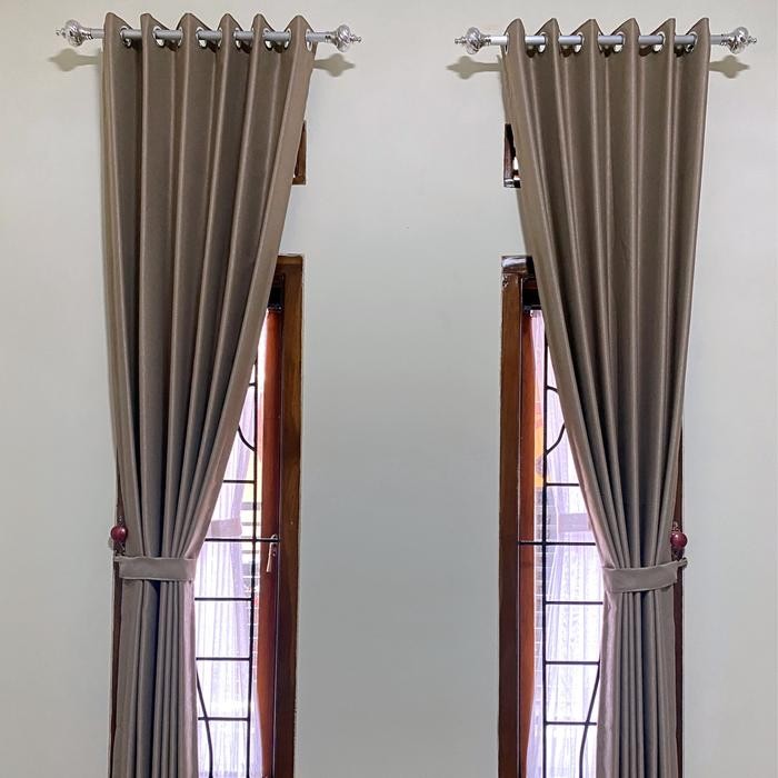 Promo Gorden 6 Gelombang Blackout Doff Polos Premium Coklat Susu - Hordeng Jendela Minimalis Tali