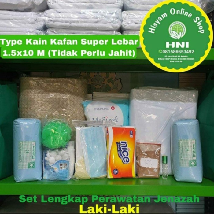 Set Lengkap Pengurusan Jenazah Kain Kafan Siap Pakai untuk Laki-Laki