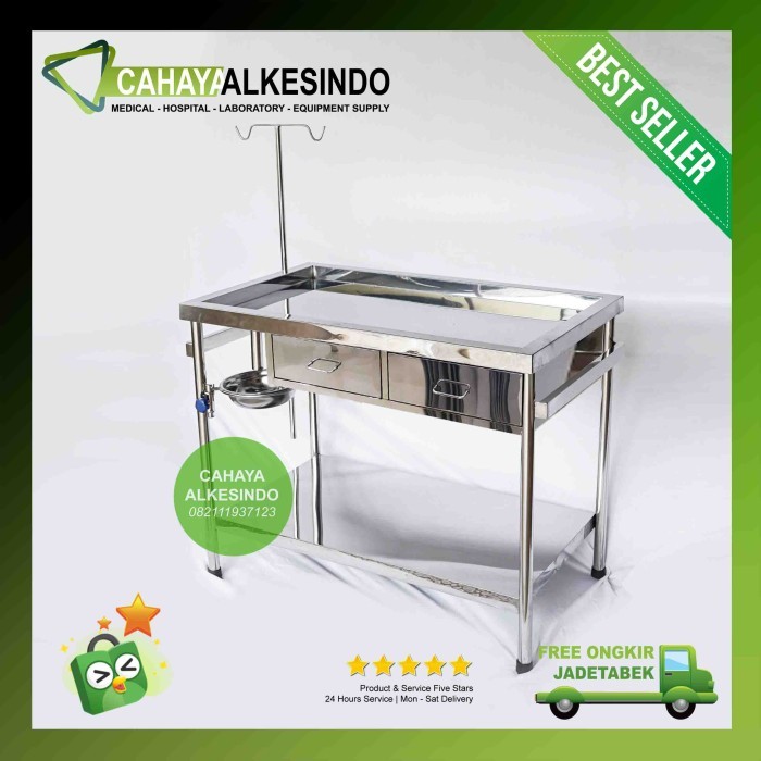Meja Periksa Hewan + Laci Stainless Operasi Binatang 100x60x80cm