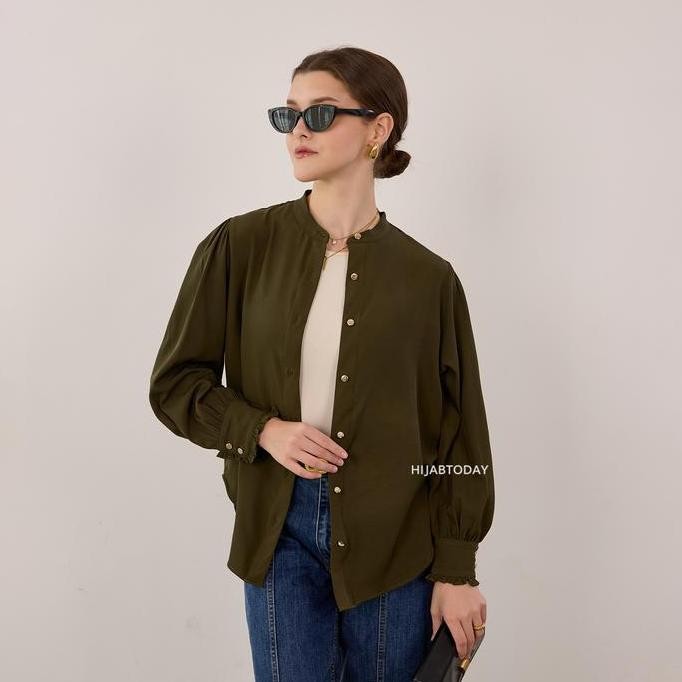 BELOVA SHIRT HT BY FASHIONTODAY - KEMEJA PREMIUM WANITA LENGAN PUFF KANCING GOLD   - BISA SAMPAI BIG