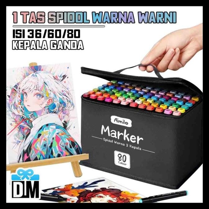 

=====] 1 Tas Spidol Warna Warni Lengkap dari 36 / 60 / 80 Warna Marker Colorful Rainbow Color Stabillo