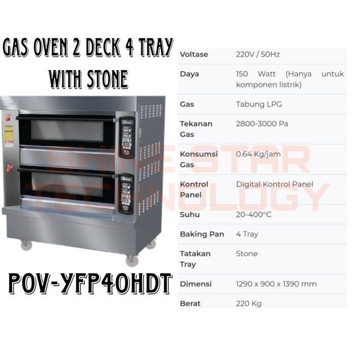 FOMAC OVEN PIZZA OVEN GAS DECK  Gas Pizza Oven 2 Deck 4 Tray with Stone POV-YFP40HDT FOMAC