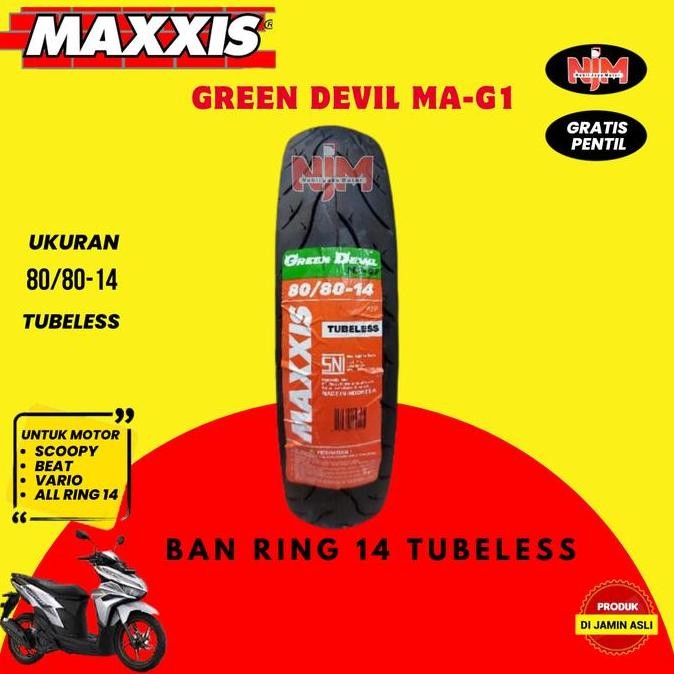 Paket Maxxis Green Devil 80/80-14 Dan 90/80-14 Ring 14 Ban Motor Untuk Beat Vario Scoopy Gratis Pent