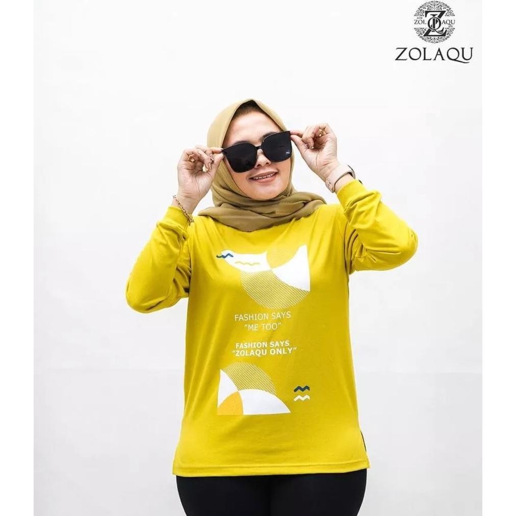 Kaos Wanita Atasan Wanita Kaos Lengan Panjang Wanita Zolaqu Warna Kuning Lemon Motif Curio// Zolaqu/