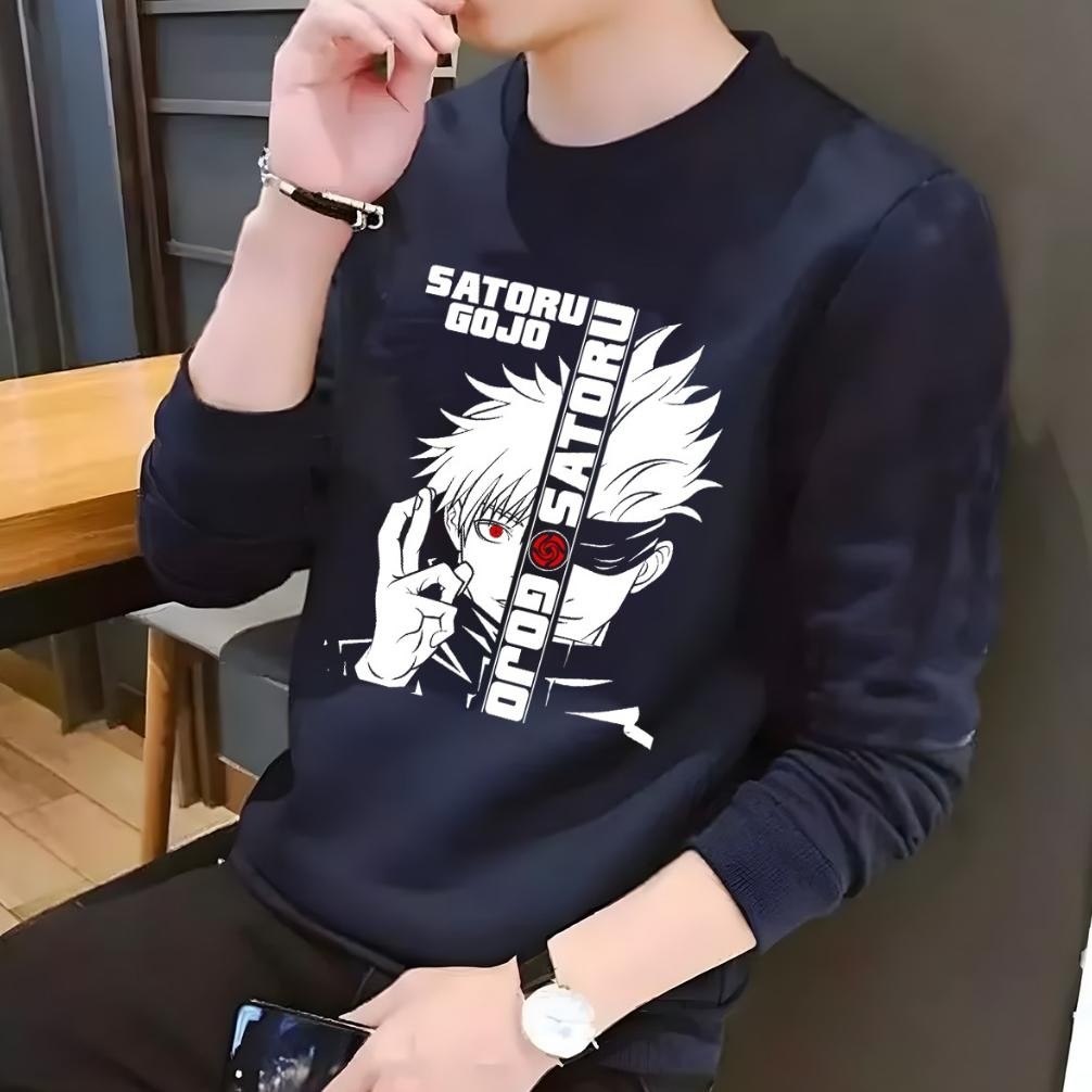 Kaos Anime Satoru Gojo Lengan Panjang Cotton Combeb 24S/Kaos Anime Naruto Lengan Panjang