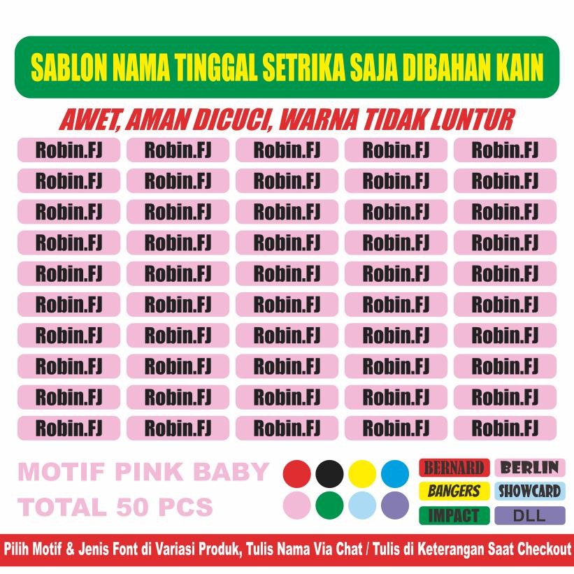 

Rfj599 Sticker Nama Label Printing Kain / Kaos Sablon Setrika Isi 50Pcs Gratis Custom Nama (Bukan Bordir Tapi Label Dtf Bisa Ditempel)