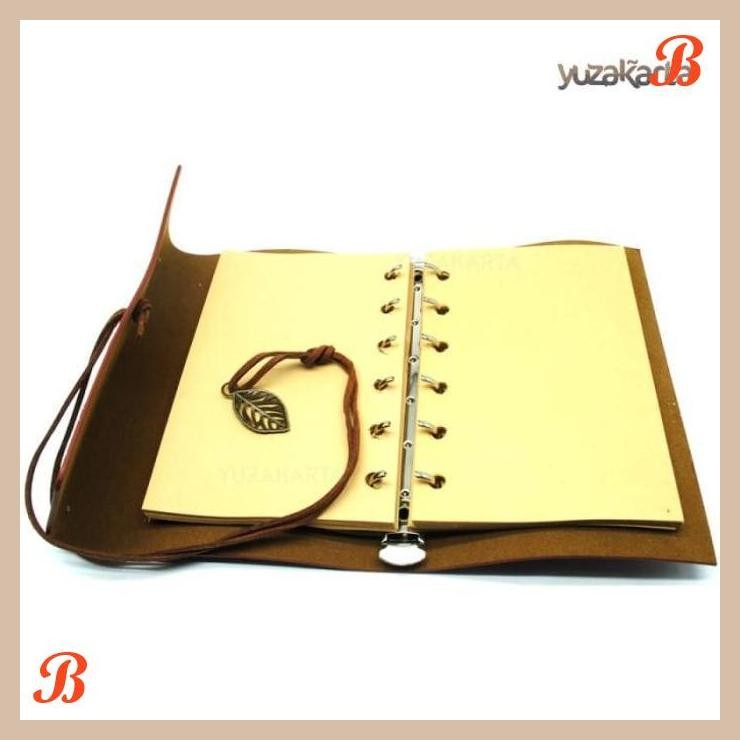 

| YZA | BUKU CATATAN HARIAN JURNAL AGENDA BINDER KULIT RETRO LEAF KERTAS A5
